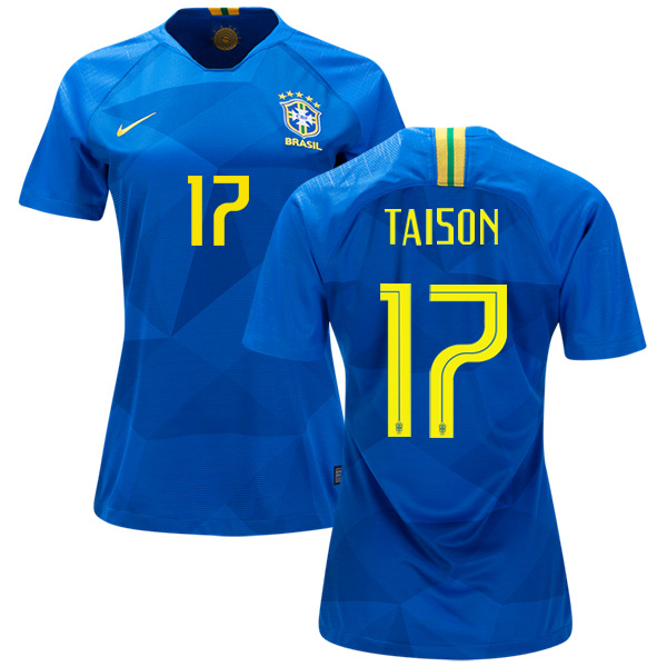 Women's Brazil #17 Taison Away Soccer Country Jersey - Click Image to Close